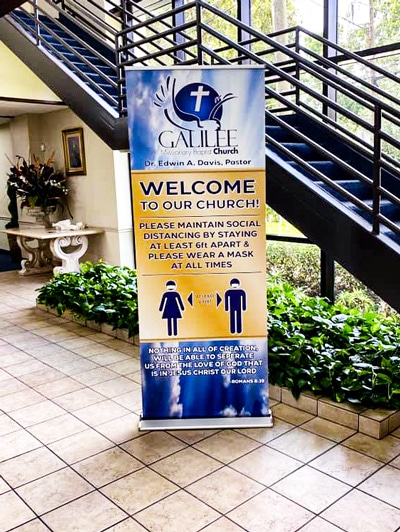 Universal SIgn Graphics Montgomery TX COVID Galilee Church Retractable Banner 400x532 2