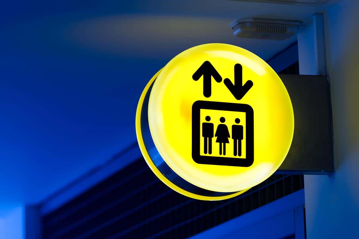 ADA - Bright yellow lift or elevator symbol sign
