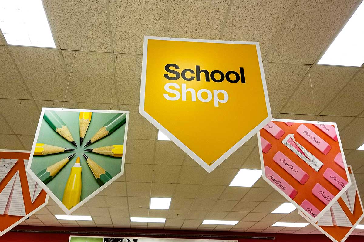 Back-to-school ceiling banners flags