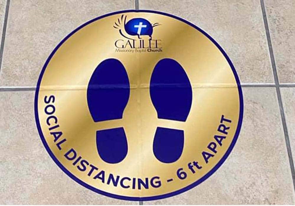 Universal_Sign_and_Graphics_Project_Gallery_Galilee Church_Floor Decal_COVID 19 Signage Floor Graphics