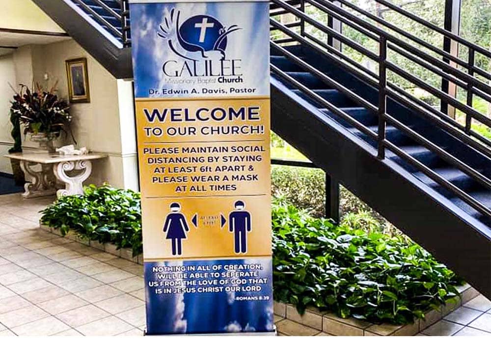 Galilee Church Retractable Banner COVID 19 Sign
