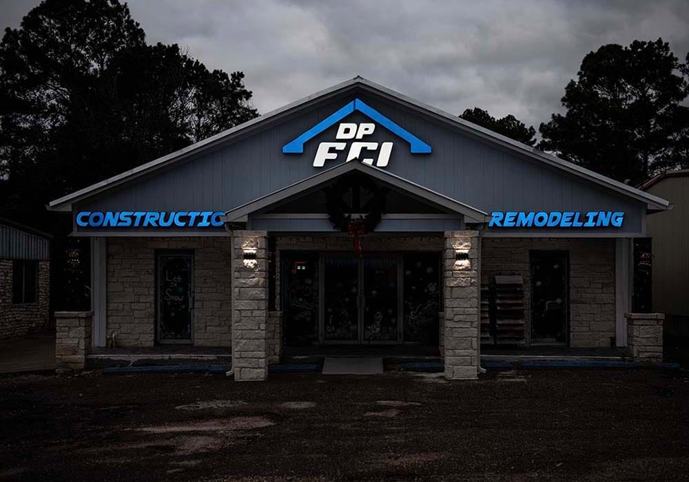 Channel Letter Illuminated Signage - DP-FCO Construction at night
